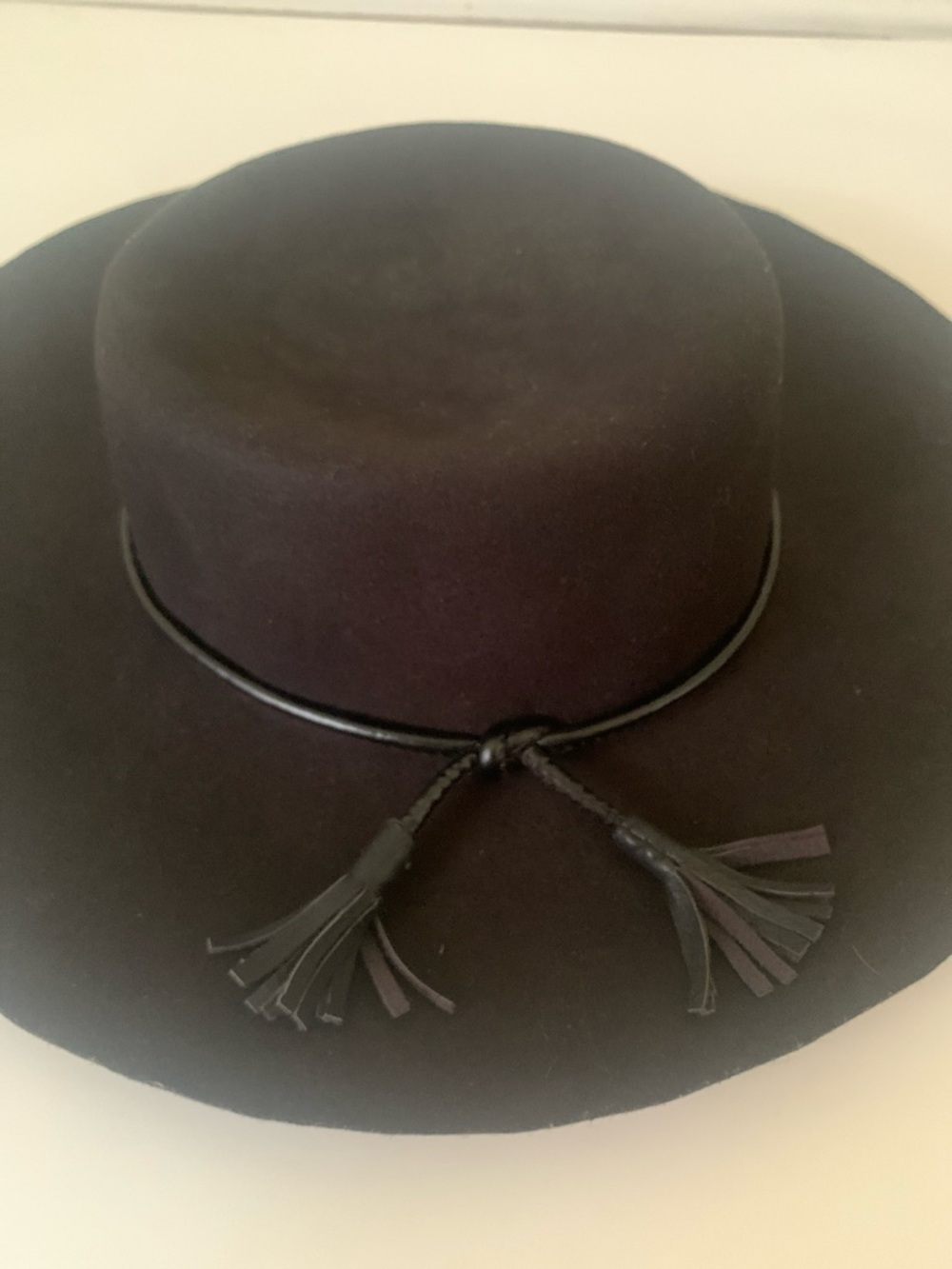 Echo Black Floppy Brim Wool Hat w/ Fringed Tassels |  Large Statement Hat 15 in